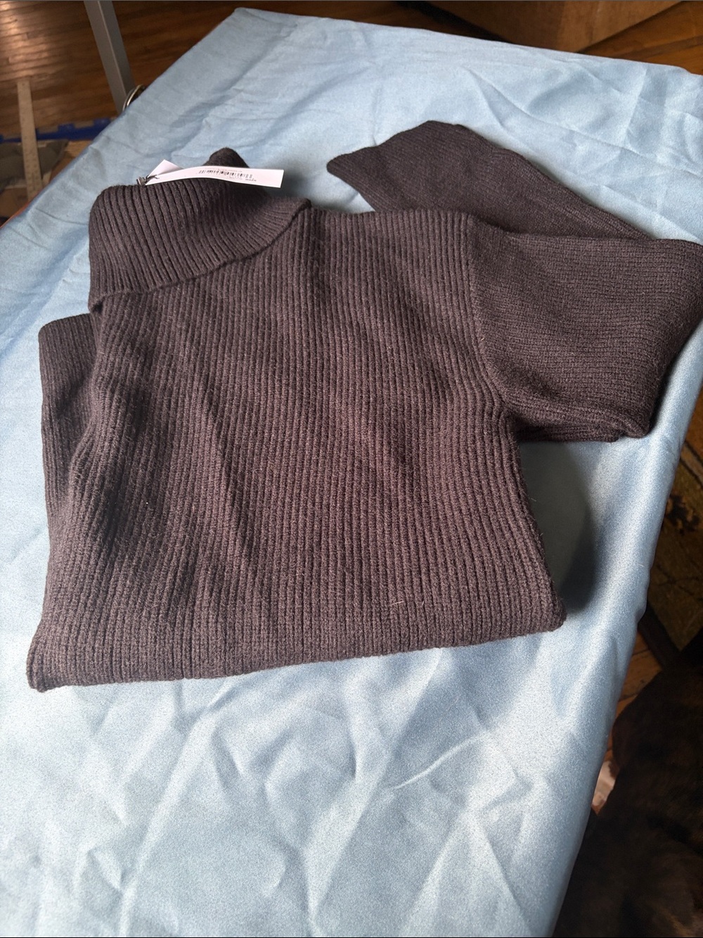 The Drop Camilla Drop Shoulder Turtleneck Ribbed Sweater L NWOT Black